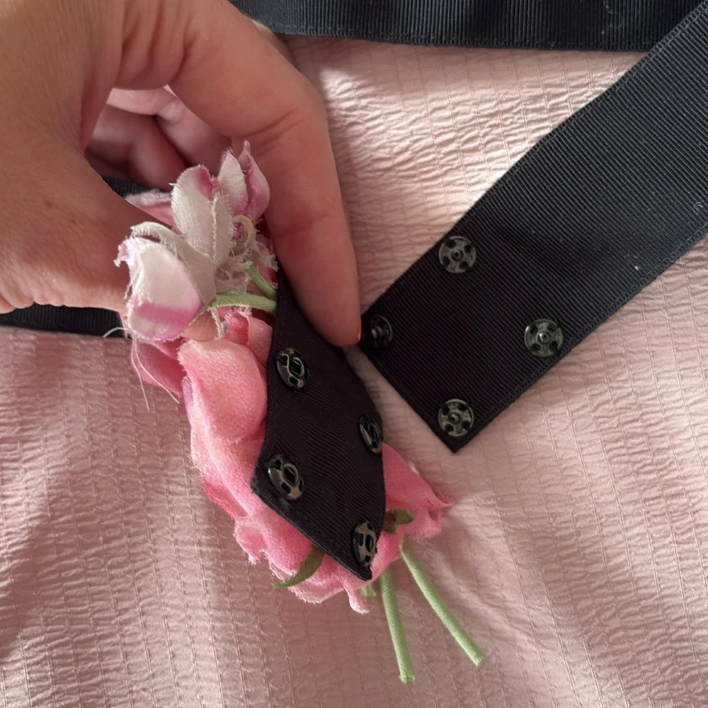 Elegant Black Belt with Pink Floral Accent